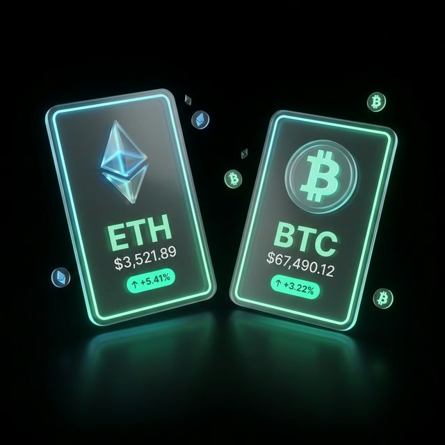 Cards de negociação de Ethereum e Bitcoin